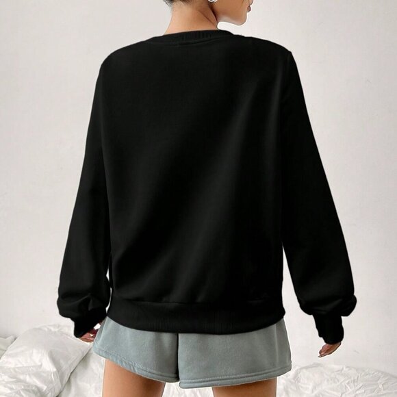 Black Casual Women's Minimalist Milano Italy Print Loose Fit Sweatshirt - Picture 3 of 4